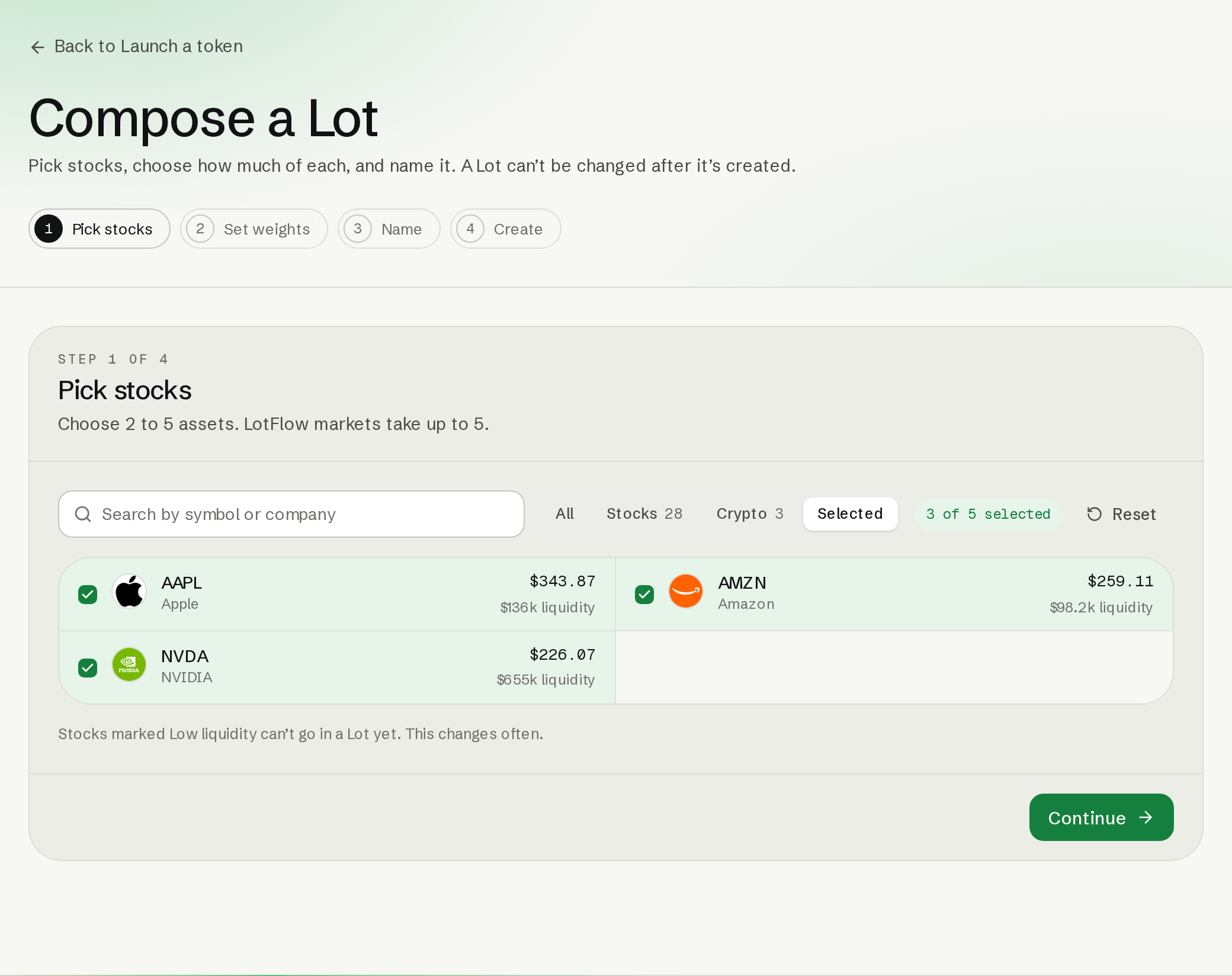 Component picker with AAPL, AMZN and NVDA selected.