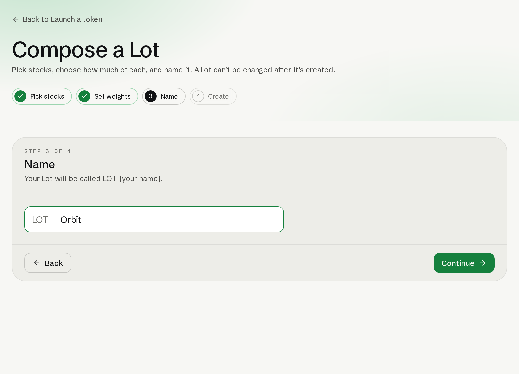 Lot name field with Orbit entered after the LOT prefix.